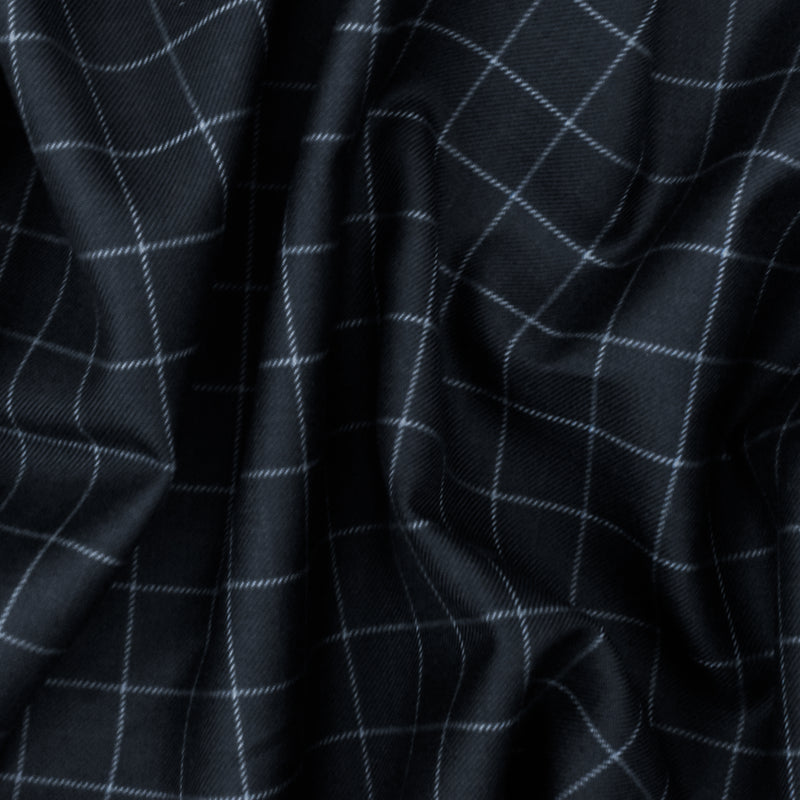 Cold Navy-Gray-Multi Check Wool-Poly Twill Woven Suiting Fabric