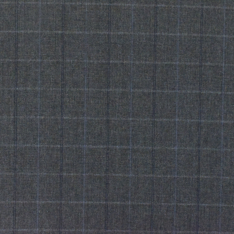 Cool Gray-Blue-Multi Check Wool-Poly Woven Suiting Fabric