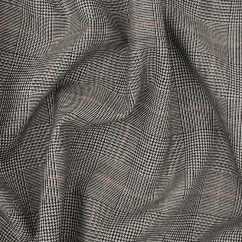 Classic Black-Gray-Red Plaid Wool Poly Woven Suiting Fabric