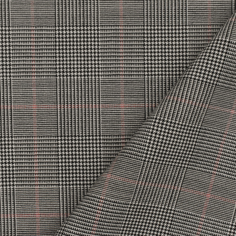 Classic Black-Gray-Red Plaid Wool Poly Woven Suiting Fabric