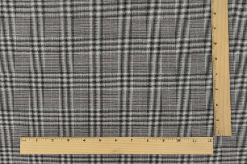 Classic Black-Gray-Red Plaid Wool Poly Woven Suiting Fabric