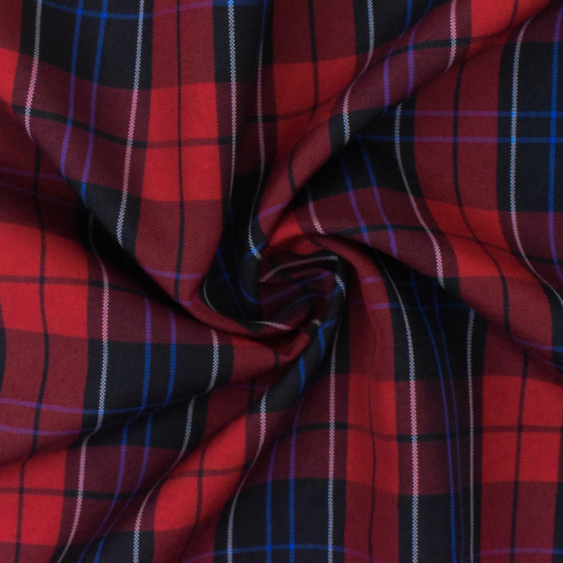 Scholar Red-Black-Multi Plaid Poly Madras Woven Suiting Fabric