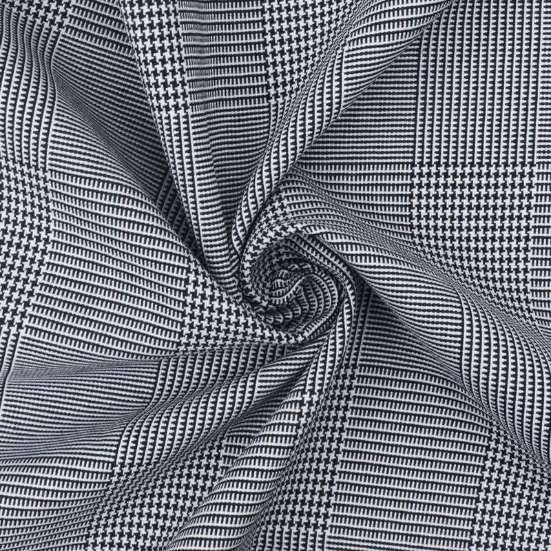 Navy Blue-White Plaid Poly Glen Plaid Woven Fabric