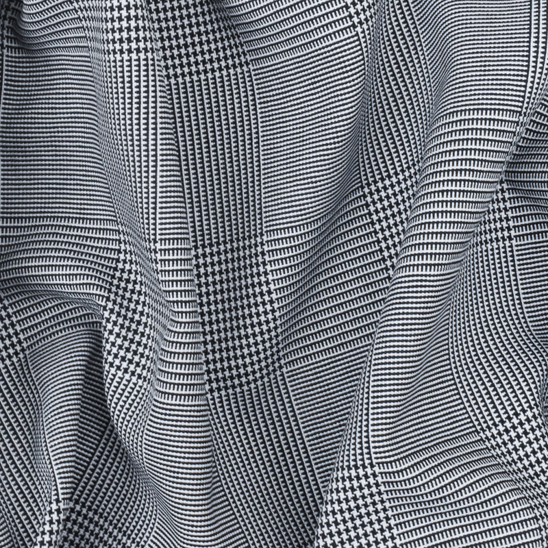 Navy Blue-White Plaid Poly Glen Plaid Woven Fabric