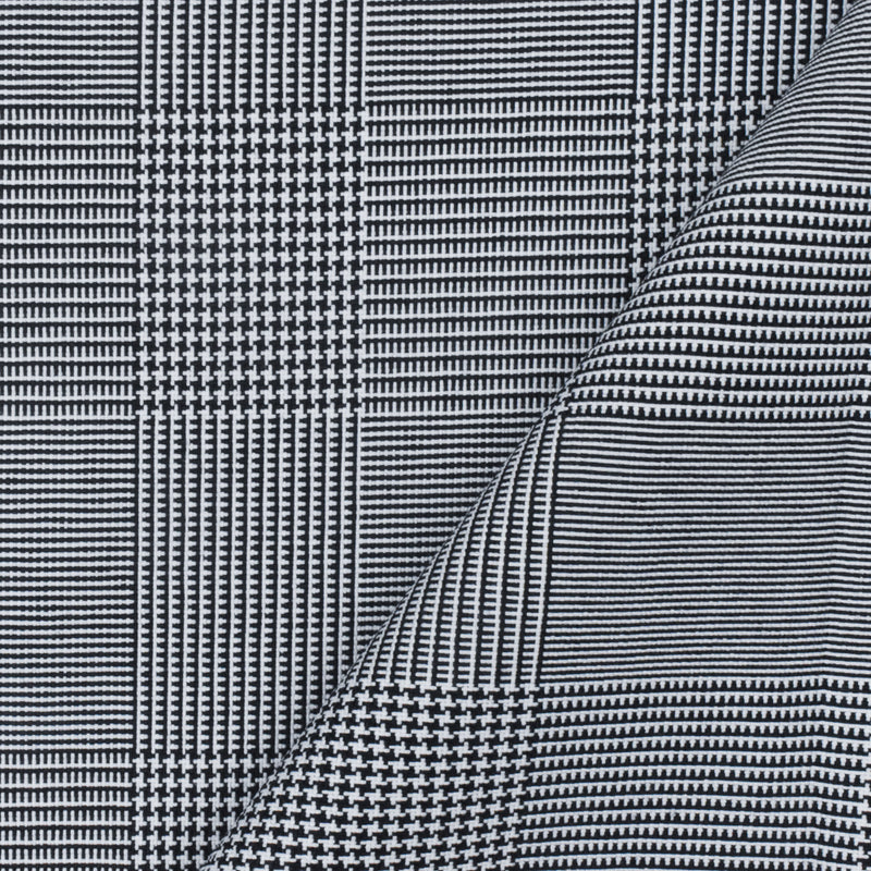 Navy Blue-White Plaid Poly Glen Plaid Woven Fabric