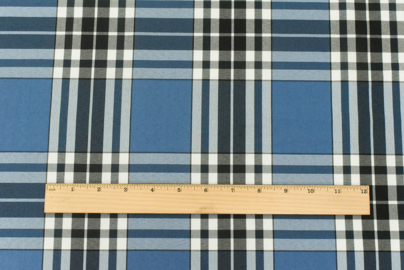 Student Blue-Black-White Plaid Poly Madras Woven Fabric