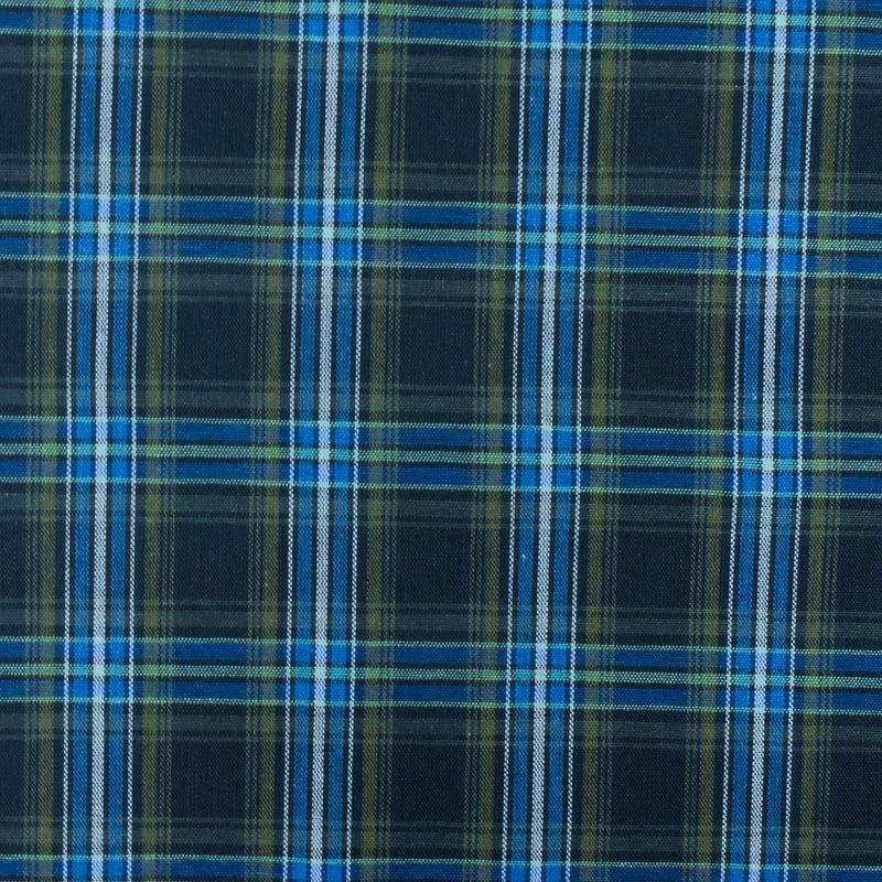 School Blue-Green-Multi Plaid Poly Cotton Madras Woven Fabric