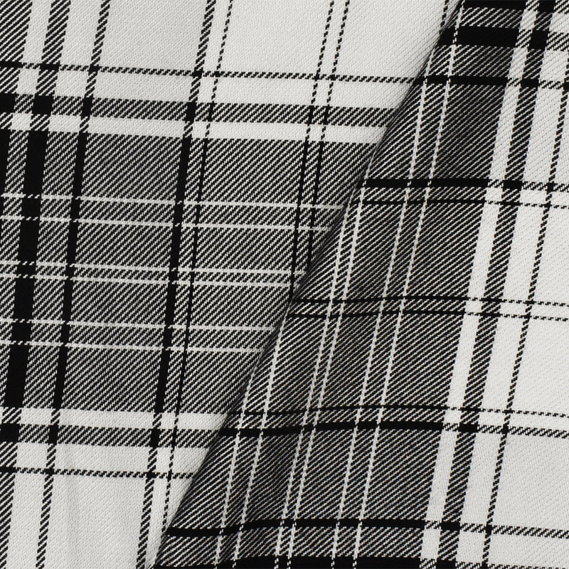 Pitch Black -White Plaid Rayon Twill Woven Fabric