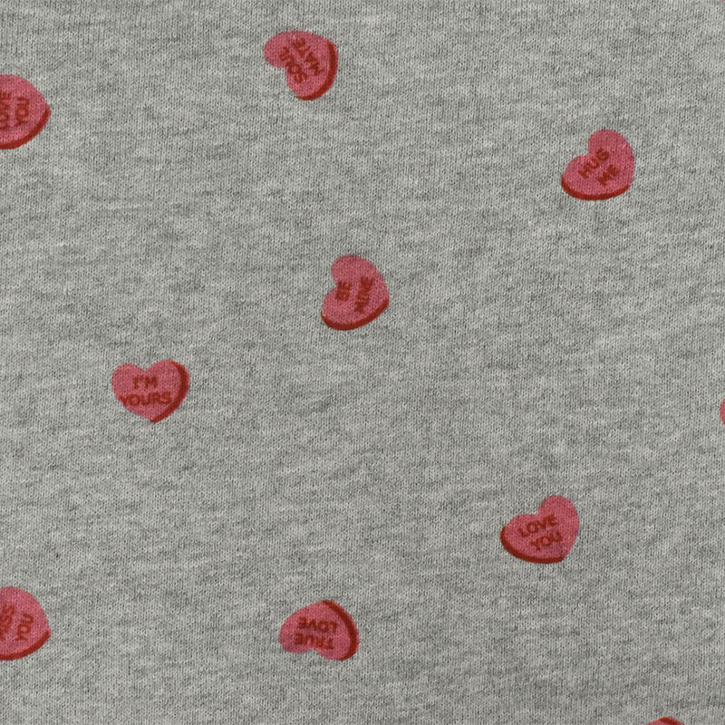 Heather Gray-Red-Pink Heart Printed Cotton French Terry Knit Fabric