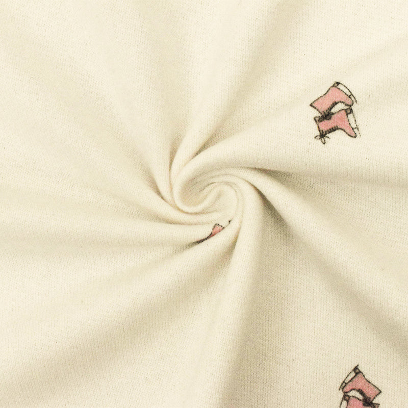 Ivory-Pink-Black Skates Printed Cotton French Terry Knit Fabric