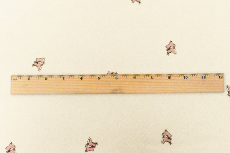 Ivory-Pink-Black Skates Printed Cotton French Terry Knit Fabric