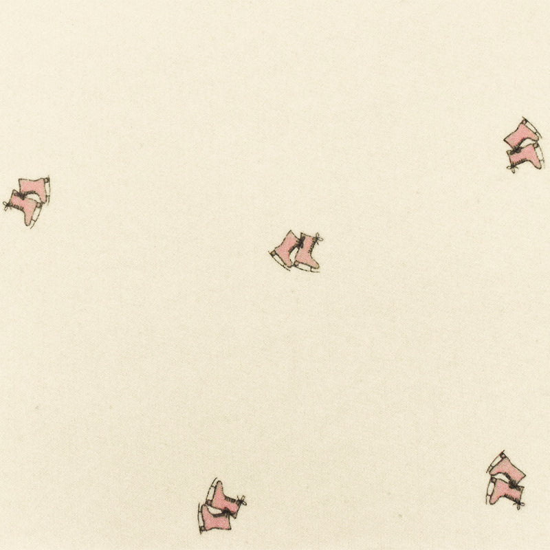 Ivory-Pink-Black Skates Printed Cotton French Terry Knit Fabric