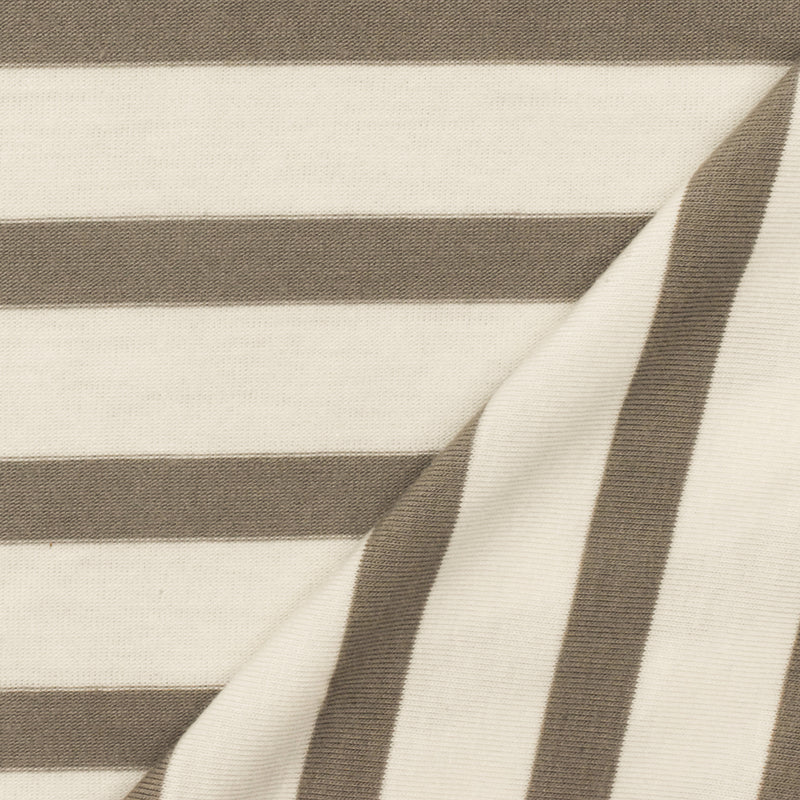 Taupe-Ivory Stripe Stretch Spandex Rayon Modal Jersey Knit Fabric