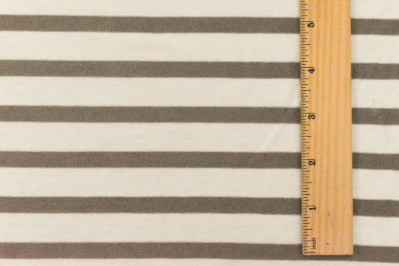 Taupe-Ivory Stripe Stretch Spandex Rayon Modal Jersey Knit Fabric
