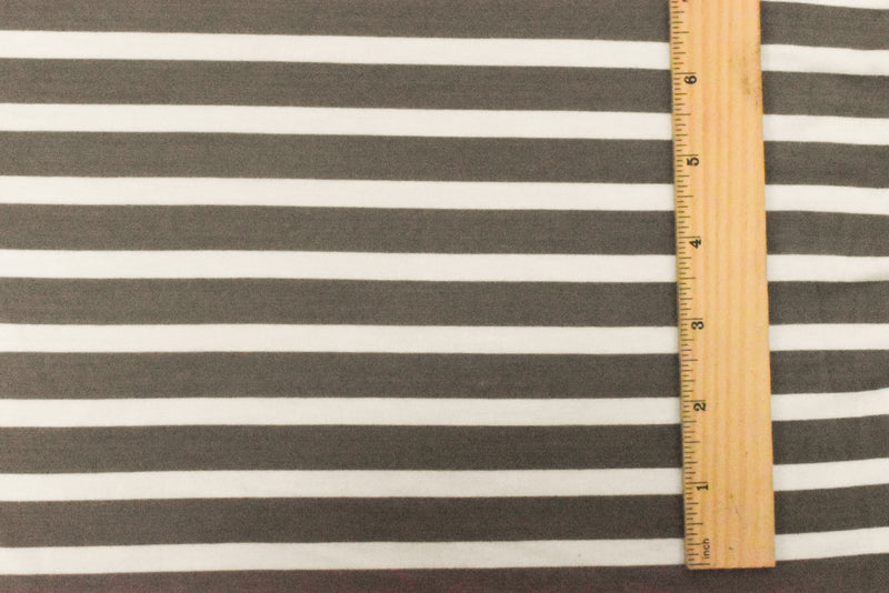 Taupe-Ivory Stripe Stretch Spandex Rayon Modal Jersey Knit Fabric