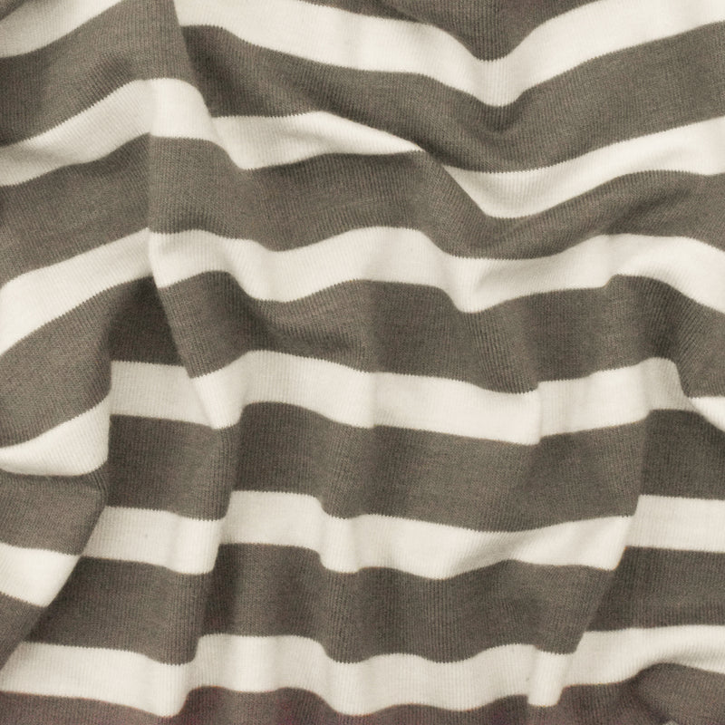 Taupe-Ivory Stripe Stretch Spandex Rayon Modal Jersey Knit Fabric