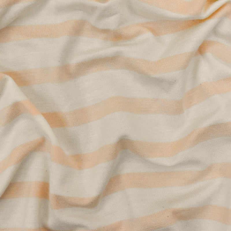 Peach-Ivory Stripe Stretch Spandex Rayon Modal Jersey Knit Fabric
