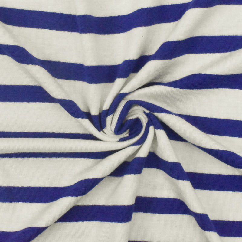 Blue-Ivory Stripe Stretch Spandex Rayon Modal Jersey Knit Fabric