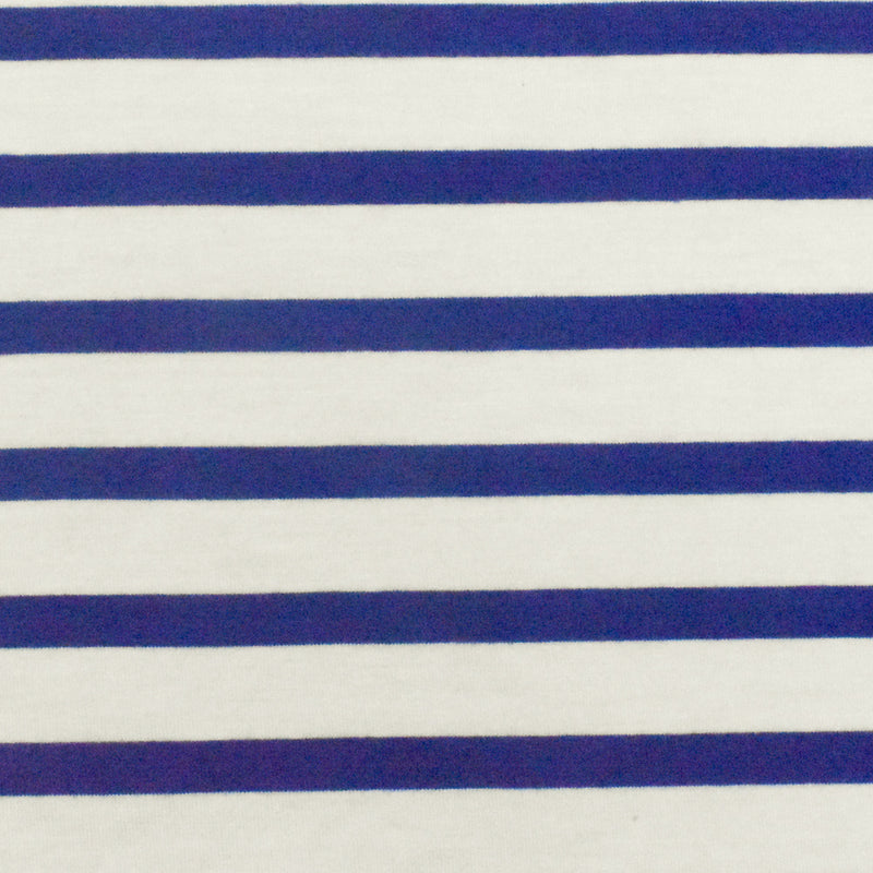 Blue-Ivory Stripe Stretch Spandex Rayon Modal Jersey Knit Fabric