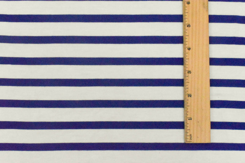 Blue-Ivory Stripe Stretch Spandex Rayon Modal Jersey Knit Fabric
