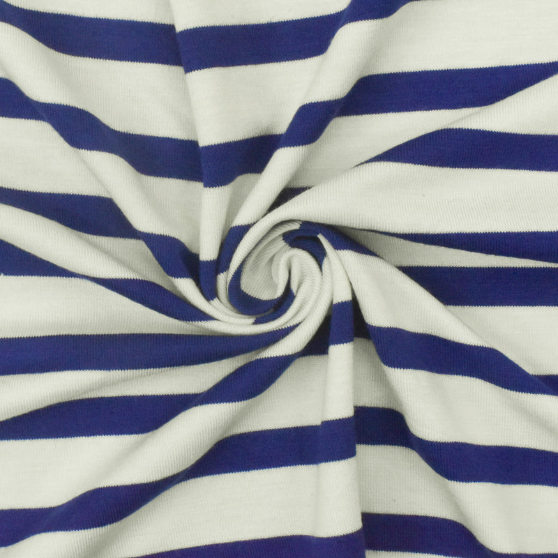 Blue-Ivory Stripe Stretch Spandex Rayon Modal Jersey Knit Fabric