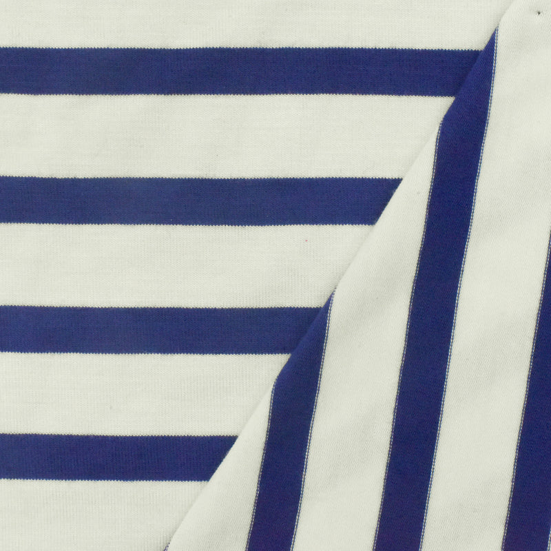 Blue-Ivory Stripe Stretch Spandex Rayon Modal Jersey Knit Fabric