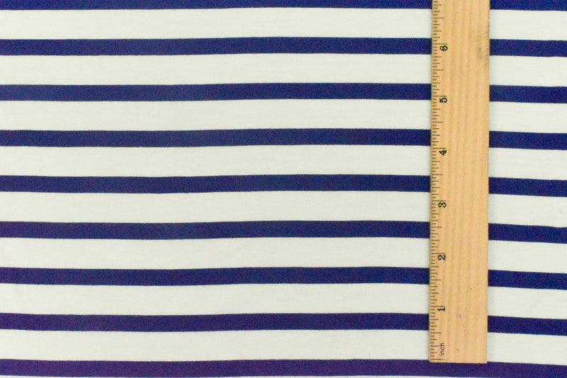 Blue-Ivory Stripe Stretch Spandex Rayon Modal Jersey Knit Fabric