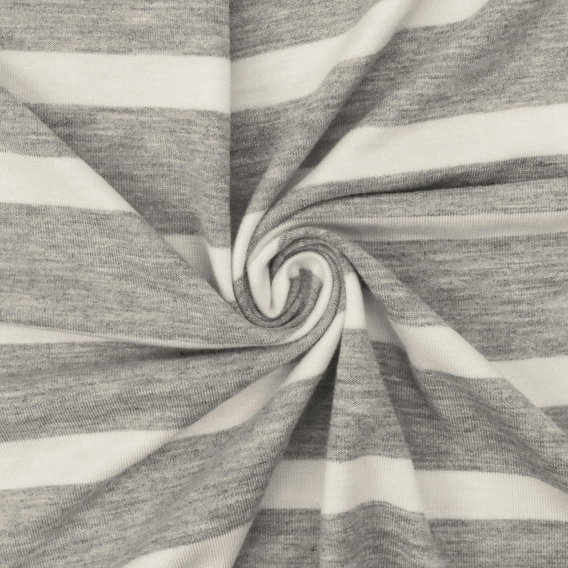 Heather Gray-Ivory Stripe Stretch Spandex Rayon Modal Jersey Knit Fabric
