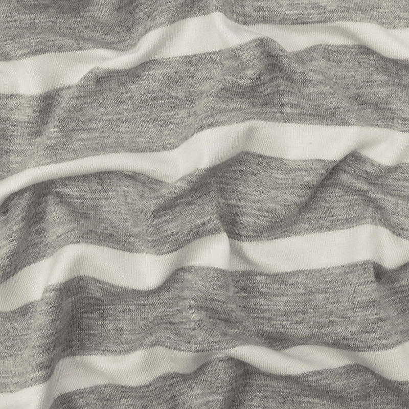 Heather Gray-Ivory Stripe Stretch Spandex Rayon Modal Jersey Knit Fabric