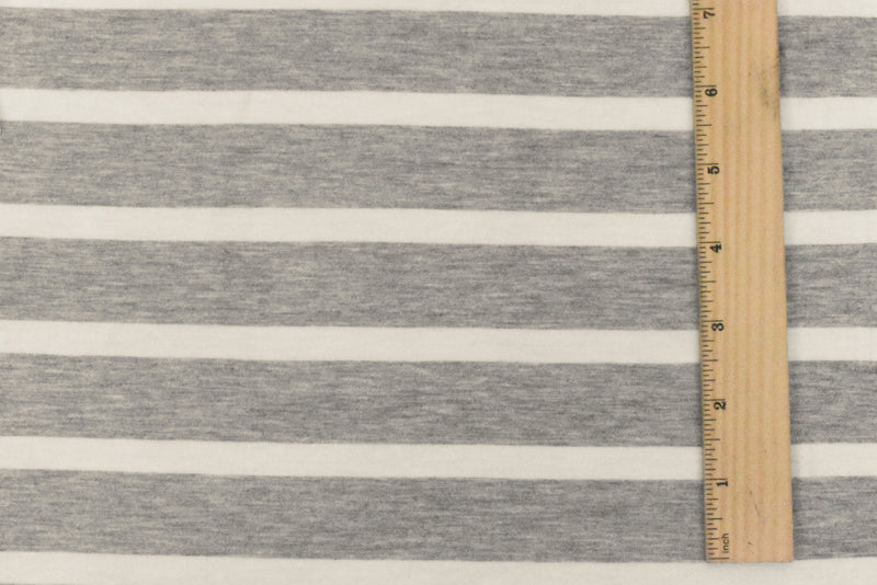 Heather Gray-Ivory Stripe Stretch Spandex Rayon Modal Jersey Knit Fabric