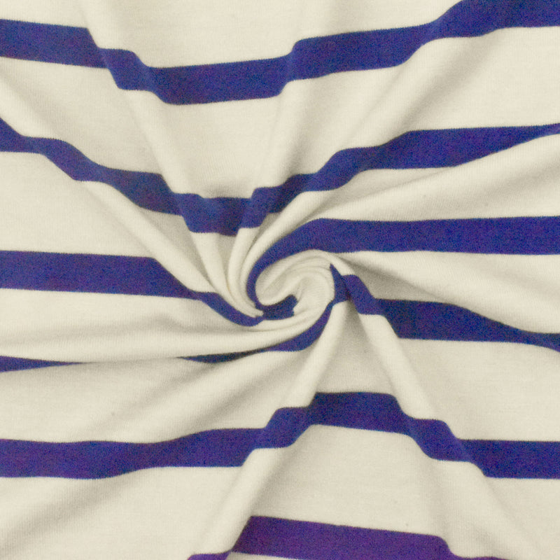 Blue-Ivory Stripe Stretch Spandex Rayon Modal Jersey Knit Fabric