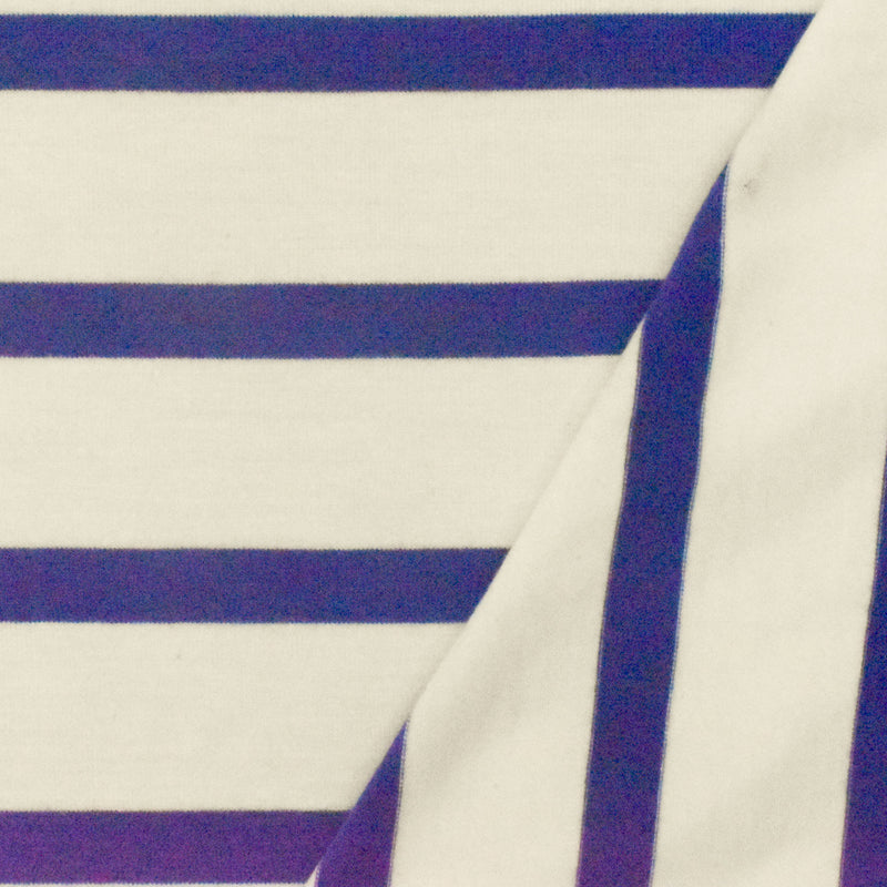Blue-Ivory Stripe Stretch Spandex Rayon Modal Jersey Knit Fabric