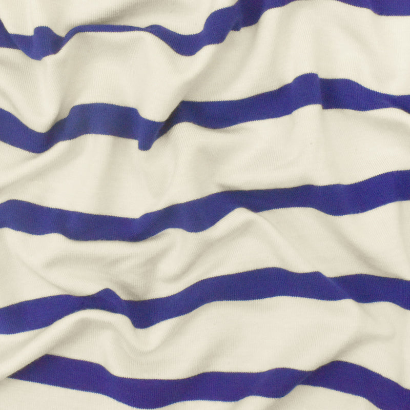Blue-Ivory Stripe Stretch Spandex Rayon Modal Jersey Knit Fabric