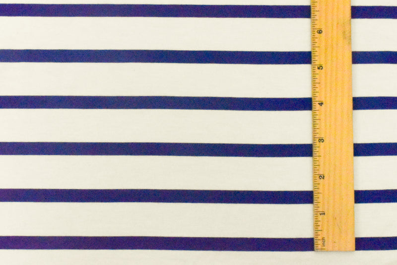 Blue-Ivory Stripe Stretch Spandex Rayon Modal Jersey Knit Fabric