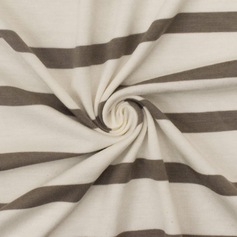 Taupe-Ivory Stripe Stretch Spandex Rayon Modal Jersey Knit Fabric