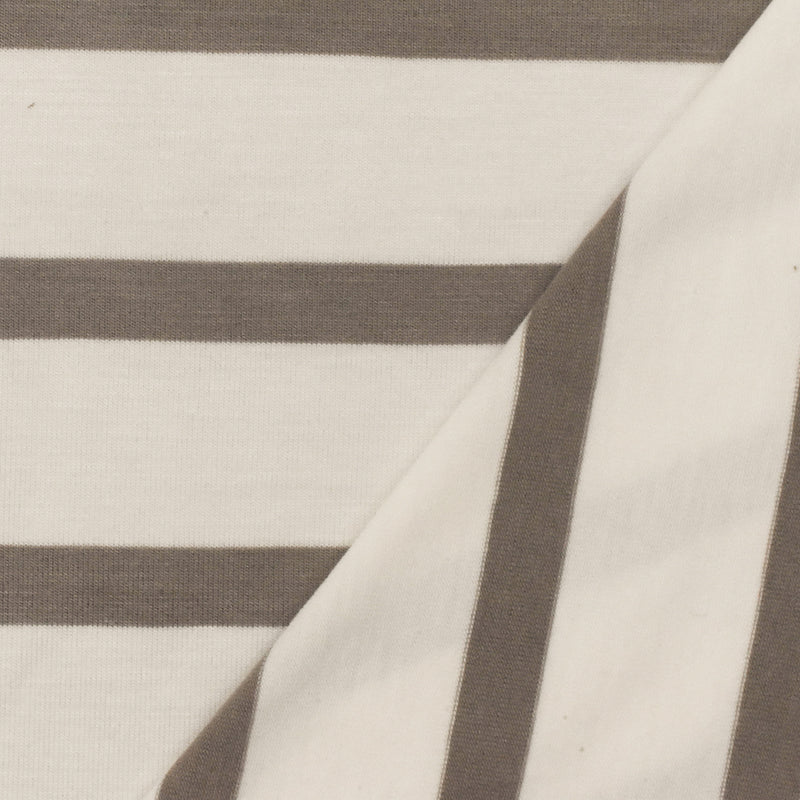 Taupe-Ivory Stripe Stretch Spandex Rayon Modal Jersey Knit Fabric