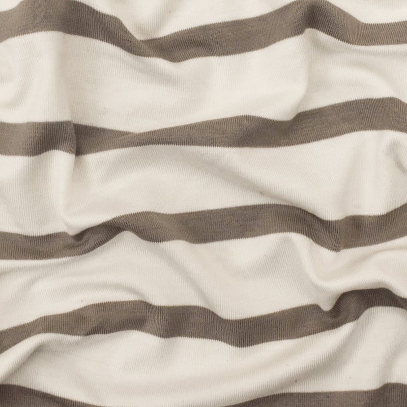 Taupe-Ivory Stripe Stretch Spandex Rayon Modal Jersey Knit Fabric