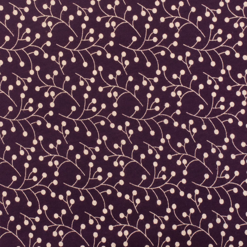 Purple-Beige Berry Printed Cotton Stretch Spandex Jersey Knit Fabric