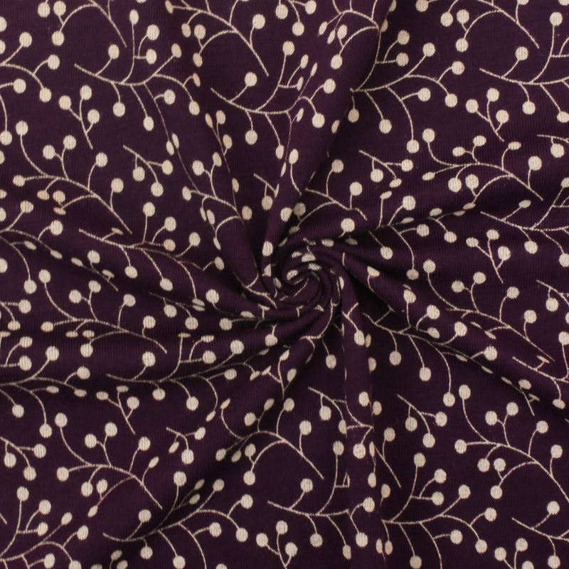 Purple-Beige Berry Printed Cotton Stretch Spandex Jersey Knit Fabric