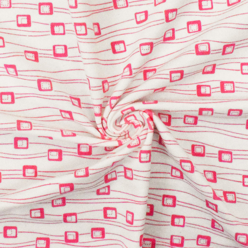 White-Pink Abstract Printed Stretch Cotton Jersey Knit Fabric