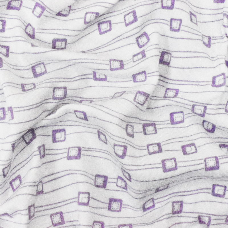 White-Purple Abstract Printed Stretch Cotton Jersey Knit Fabric