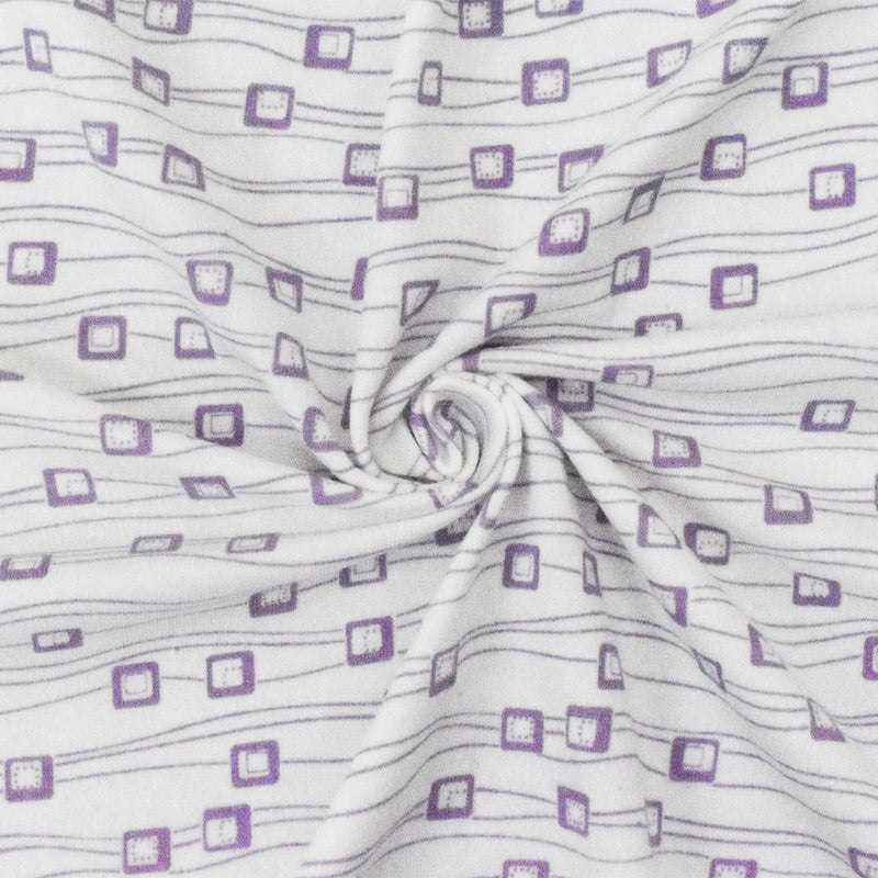 White-Purple Abstract Printed Stretch Cotton Jersey Knit Fabric
