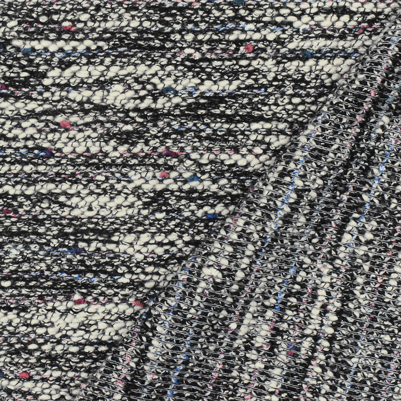 White-Black-Multi Slub Texture Tweed Woven Fabric