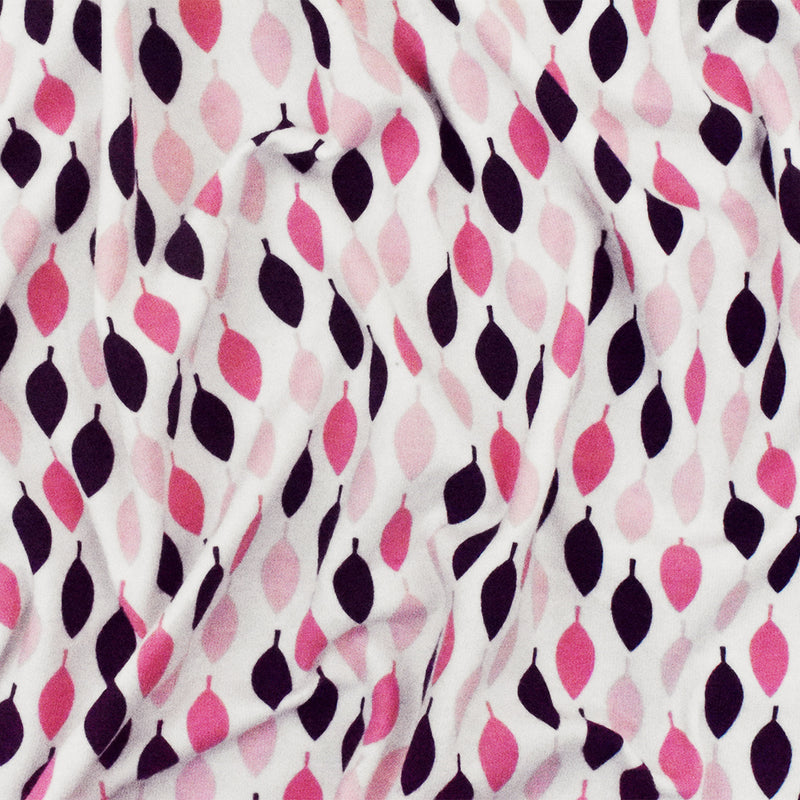 White-Pink-Multi Leaf Printed Stretch Spandex Cotton Jersey Knit Fabric