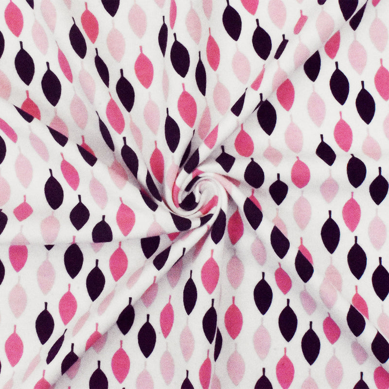 White-Pink-Multi Leaf Printed Stretch Spandex Cotton Jersey Knit Fabric