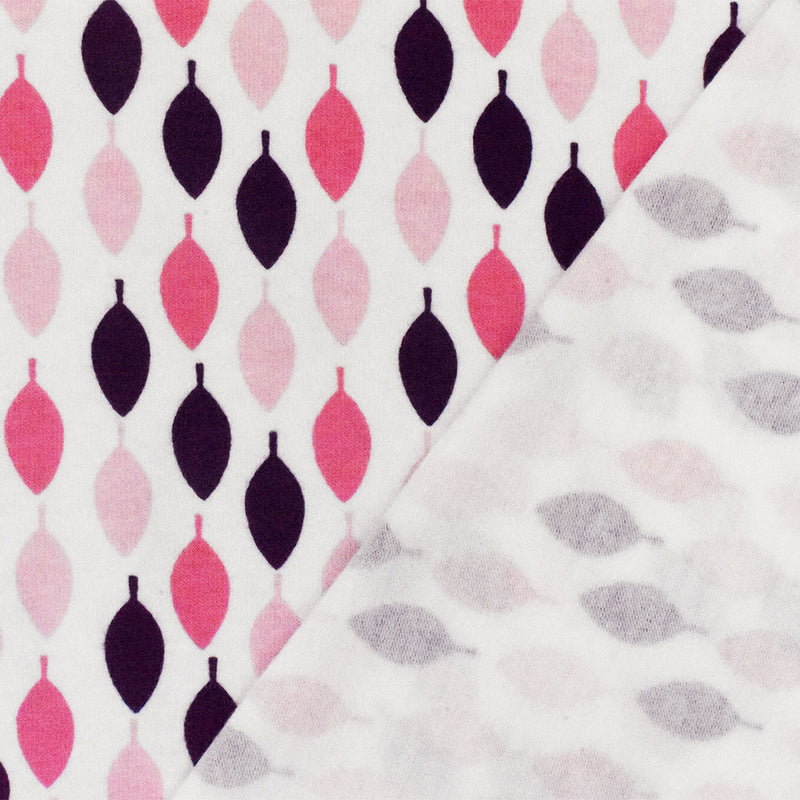 White-Pink-Multi Leaf Printed Stretch Spandex Cotton Jersey Knit Fabric