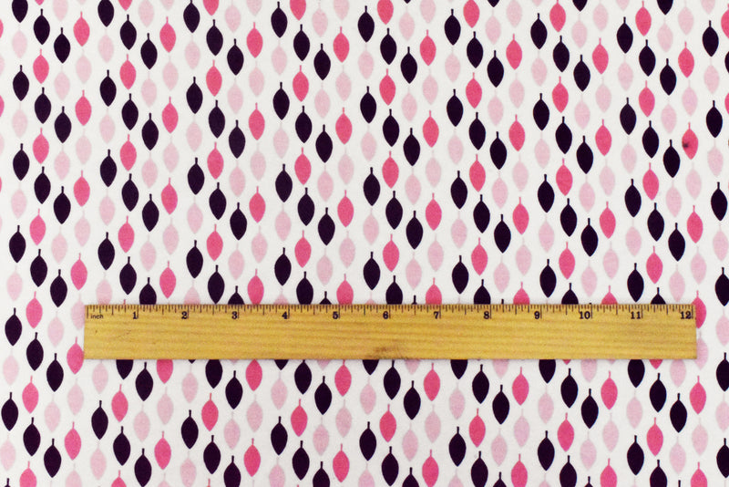 White-Pink-Multi Leaf Printed Stretch Spandex Cotton Jersey Knit Fabric