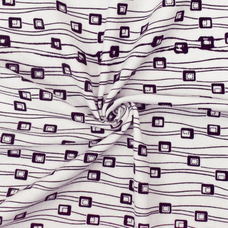 White-Purple Abstract Printed Stretch Spandex Cotton Jersey Knit Fabric