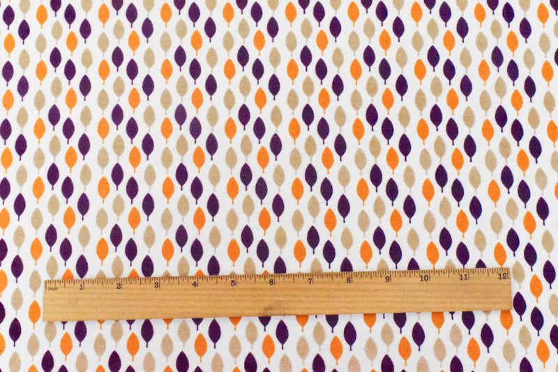 White-Purple-Multi Leaf Printed Stretch Spandex Cotton Jersey Knit Fabric