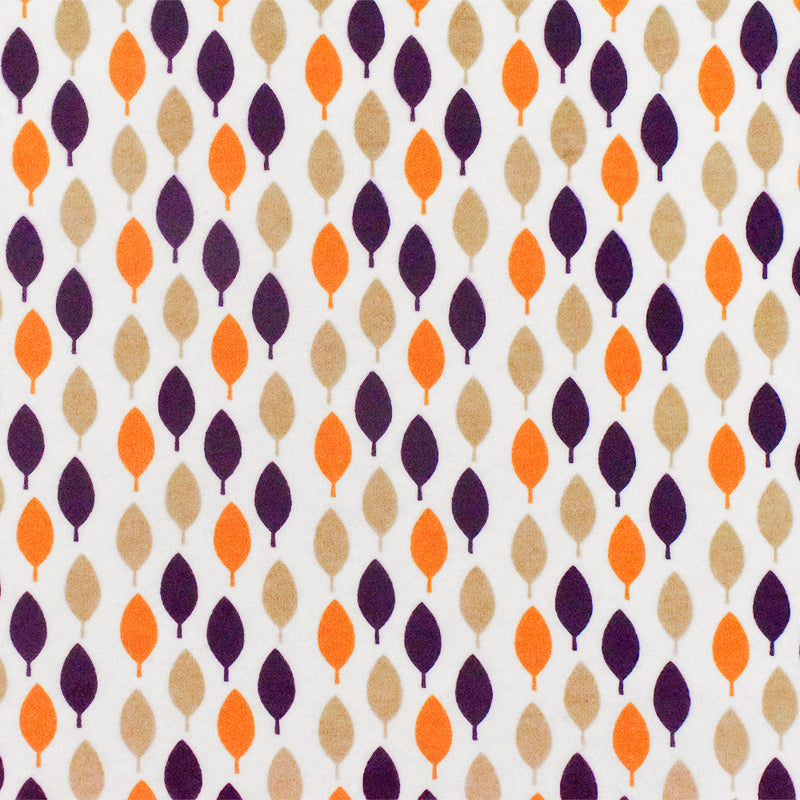 White-Purple-Multi Leaf Printed Stretch Spandex Cotton Jersey Knit Fabric